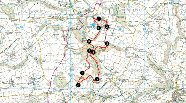 A map showing the running route around Arlington